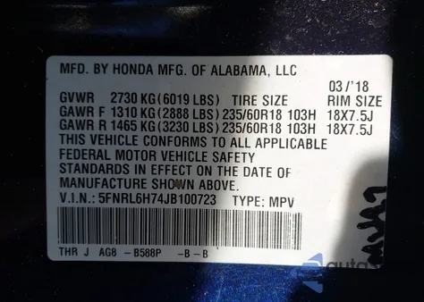 2018 Honda Odyssey Ex-L from USA, damaged, VIN 5FNRL6H74JB100723